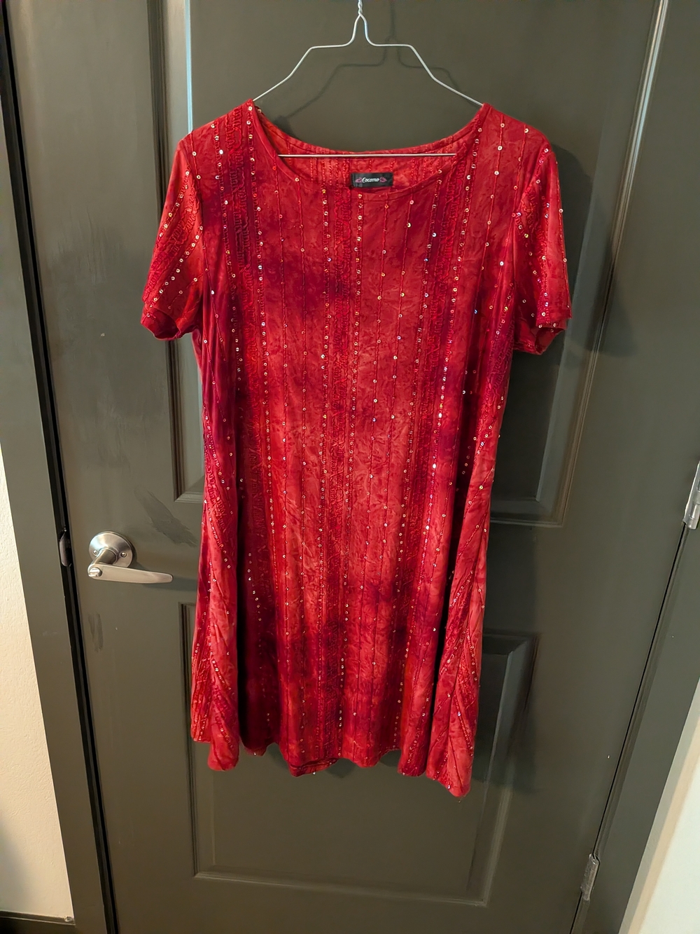 Women’s Red Short-Sleeve Beaded Dress